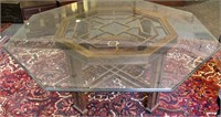 GLASS TOP OCTAGONAL DINING TABLE W/ WOOD BASE