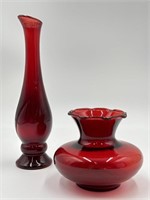 Vintage Pair of Ruby Red Bud Vases