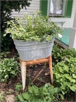 Washtub on Stand with Flowers