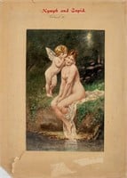 Georg F. Papperitz "Nymph And Cupid" Watercolor