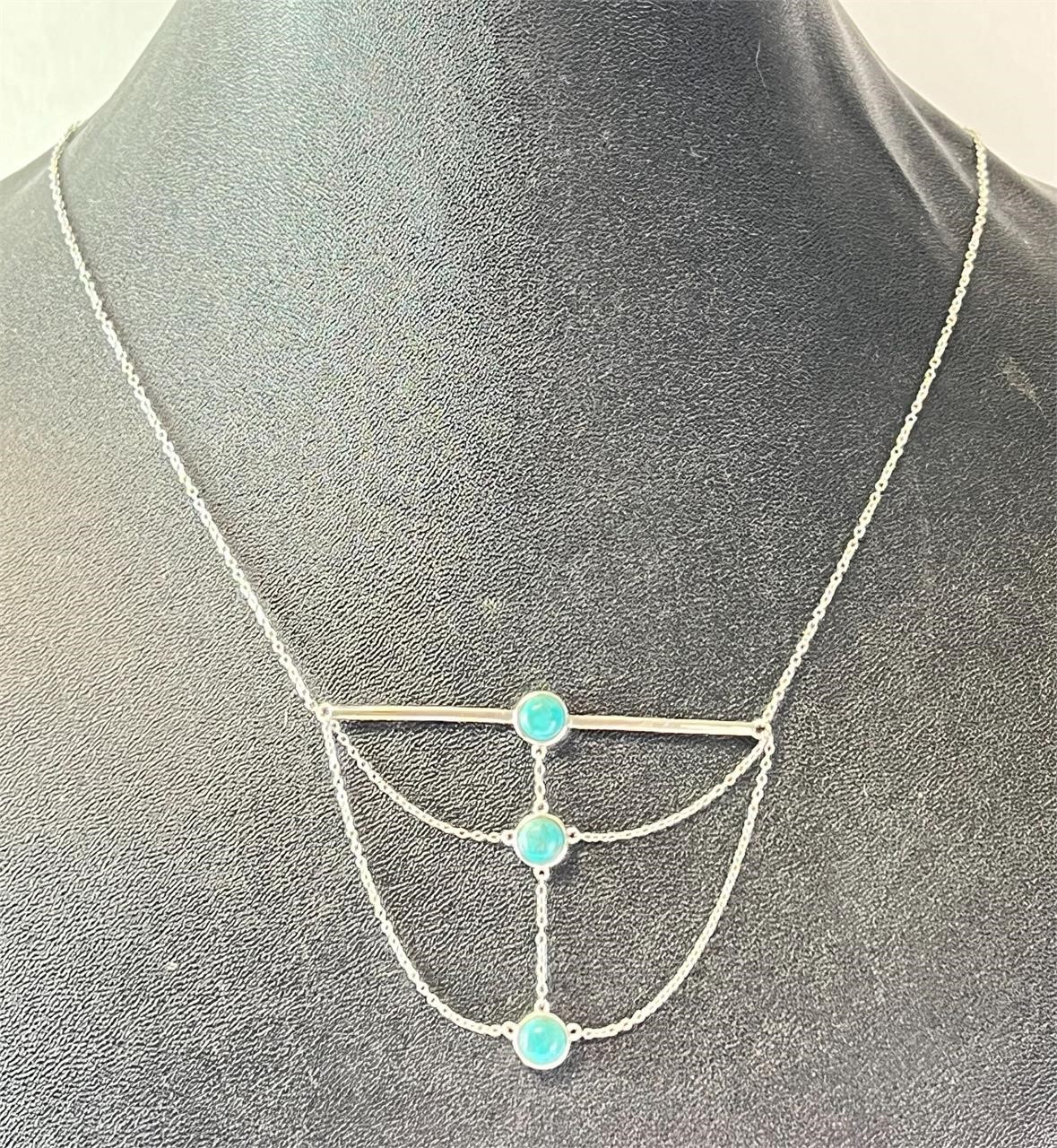 15-16" Sterling (BBJ) Turquoise Necklace 4 Grams