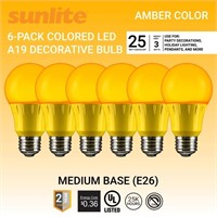 B1264  Sunlite LED A19 Amber Bulb, 3W, E26, 6 Pack