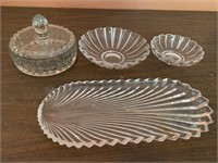 Candy dish, 2 matching cystal bowls and crystal