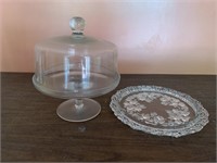 Footed cake plate with dome and crystal cake plate