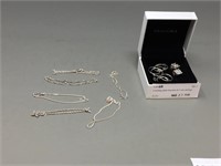 6 sterling chain bracelets & 2 sets earrings
