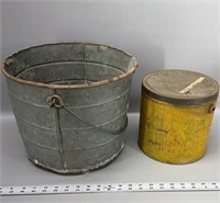 Old galvanized bucket and can with lid