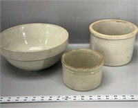 Antique crocks and bowl