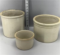 3 antique crocks