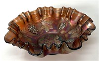 Fenton Grape & Leaves Pattern Ruffled Bowl