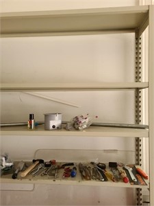 Metal shelves & contents. Garage