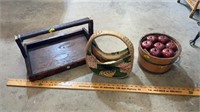 Asker purse, basket of wooden apples, carting