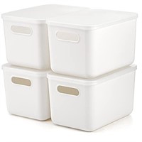 Lawei 4 Pack Plastic Storage Bins with Lid, White