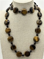 Natural Tigers Eye & Onyx Hand Knotted Necklace