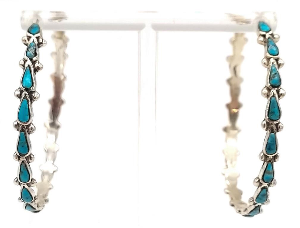 (KC) Silver Chaco Canyon Turquoise Hoops