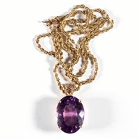 14K GOLD AND AMETHYST NECKLACE, marked, pendant