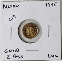 1945 GOLD MEXICO TWO PESO  GEM