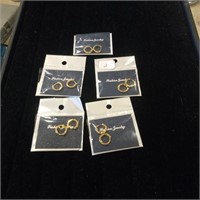 5 Sets Gold Earrings w/ Rhinestones