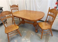 OAK TABLE AND 3 CHAIRS