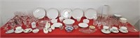 8 FOOT TABLE DISHES, STEMWARE, CUPS & SAUCERS