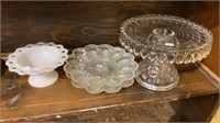 Glass lot - one Fostoria cake plate, two egg