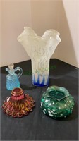 Glass lot - one blue and white vase with ruffle