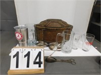 Basket w/ Silverware ~ Beer Glasses ~ Mugs