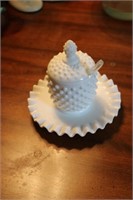 Fenton Hobnail condiment dish with underplate