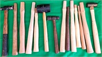 LOT OF SOLID WOOD HAMMERS AND ASSORTED HANDLES