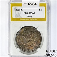 1883-S Morgan Silver Dollar PGA MS64 Toning