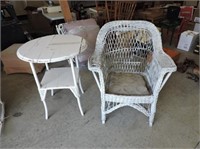Antique table & wicker chair