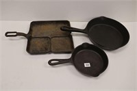 3 SMART BROCKVILLE CAST IRON FRYING PANS