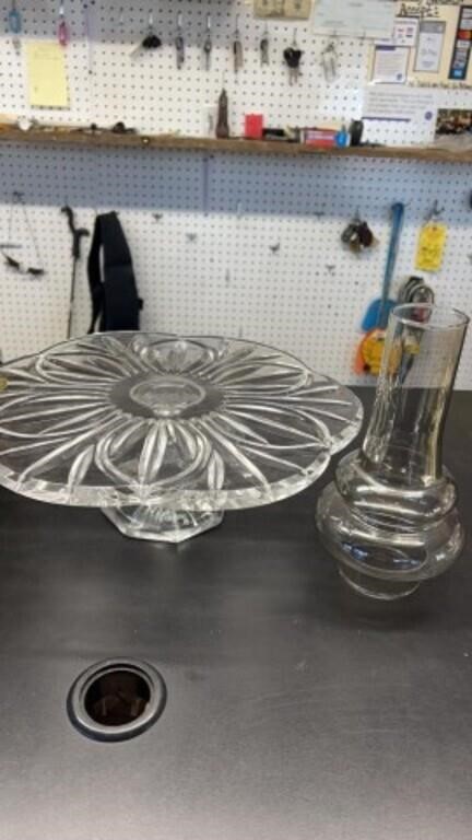 Block Crystal Poland cake plate, oil lamp shade