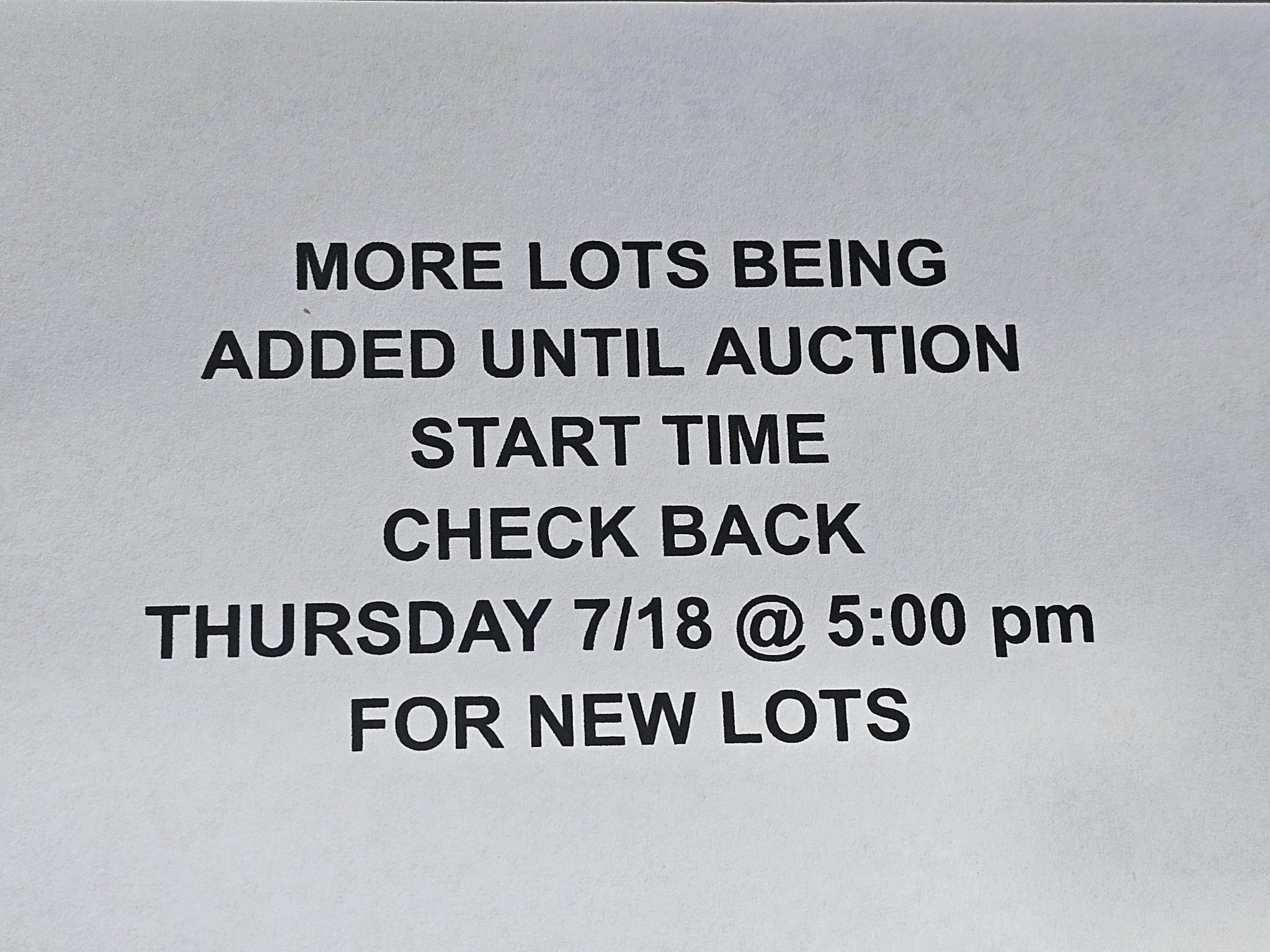 Thursday July 18th @ 6:00 PM Personal Property Auction