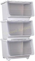 Plastic Storage Bins  3 Pack Large (White)