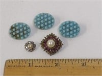 5 Vintage Glass & Faux Pearl Pins