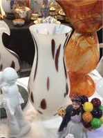 Brown and white art glass vase