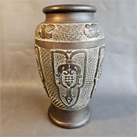 Heavy Pottery Vase w/Far East Design -Japan