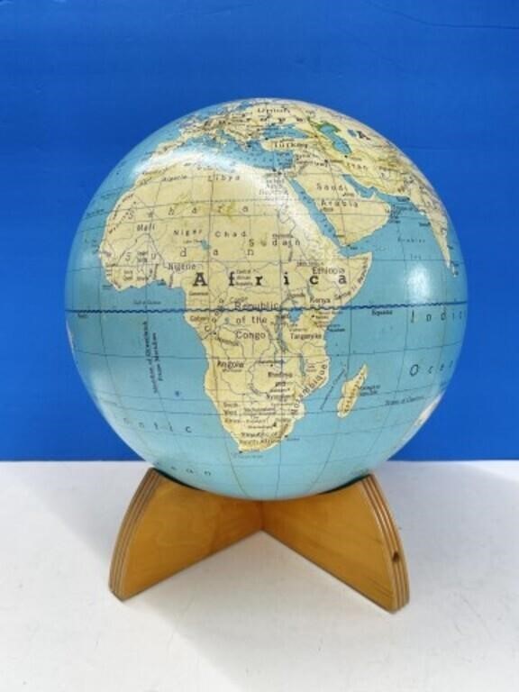 12 In. World Globe On Custom Wood Stand