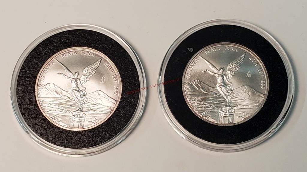 2- 2019 1/2 Onza Plata Pura .999 Silver Coins