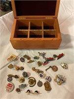Pins in wood jewelry box