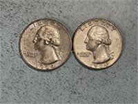 Two 1964D Washington quarters