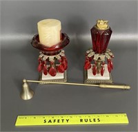 Red Glass Candle Holder and Lighter