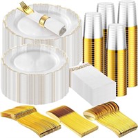 Mifoci 700 Pcs Gold Plastic Dinnerware Set Gold