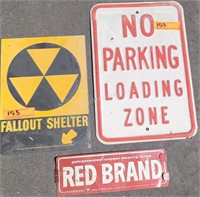 Group of 3 Signs w/ Fallout Shelter, No Parking