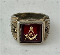 Free Mason “18KHGE” Red Stone Ring