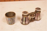 Mother of pearl shot glass & opera glasses