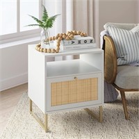 Rattan Wood End Side Accent Table