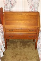 Oak Drop Front Desk with 2 Drawers 35" X 15 1/2"