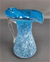 Small Blue and White Swirl Glass Pitcher
