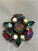 Vintage multicolored rhinestone brooch